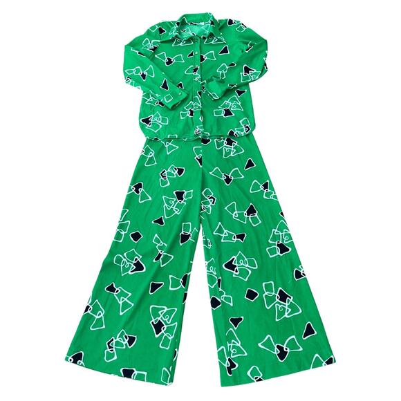 Vintage Eve Le Cog Kelly Green Geometric Print 2pc Set - Picture 4 of 11